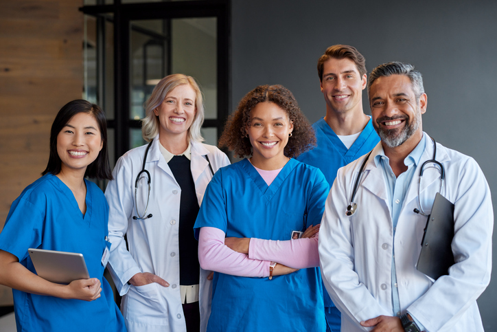 Happy smiling healthcare team looking at the camera image. 